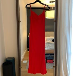 Red slip dress